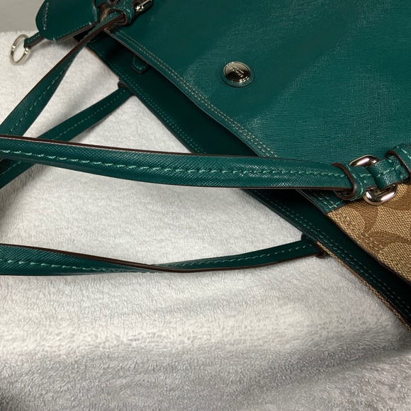 Coach F30301 Peyton Coated Canvas Saffiano Tote Green and Khaki - Picture 8 of 15